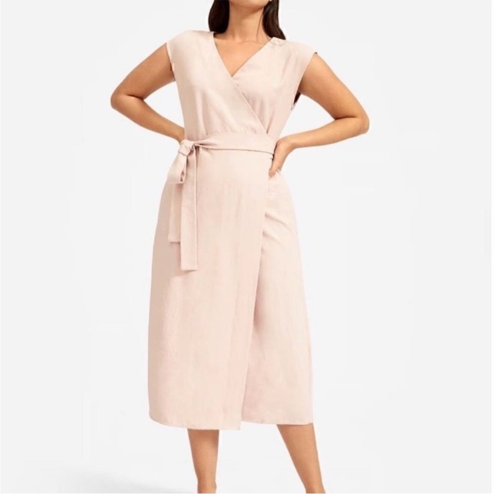 Everlane The Japanese GoWeave Sleeveless Wrap Midi Dress Pink 2